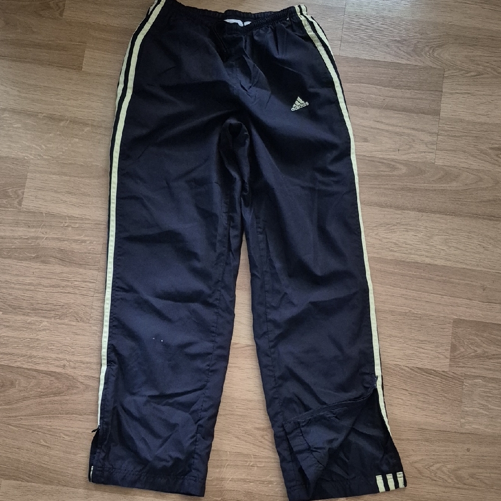 adidas Kids/womens Black Sweatpants with Yellow Side Stripes